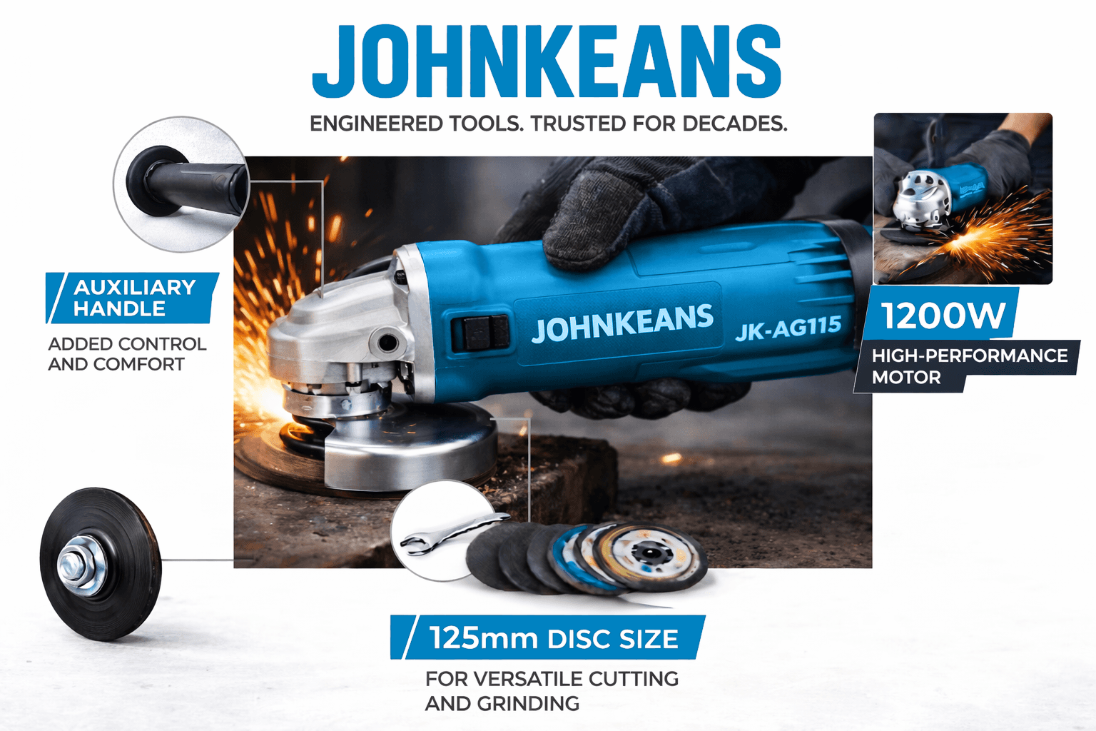 Johnkeans 115mm Heavy Duty Angle Grinder - Image 4
