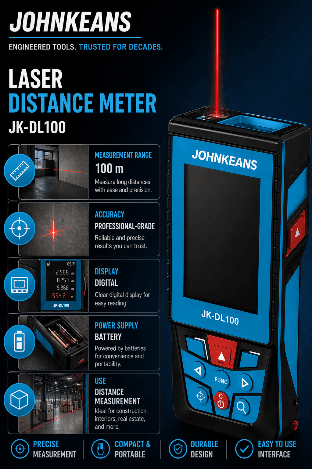 Johnkeans 100m Laser Distance Meter - Image 3