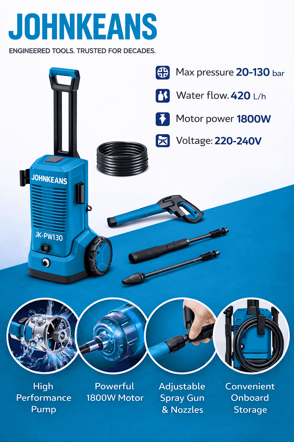 Johnkeans 130 Bar High Pressure Washer - Image 5