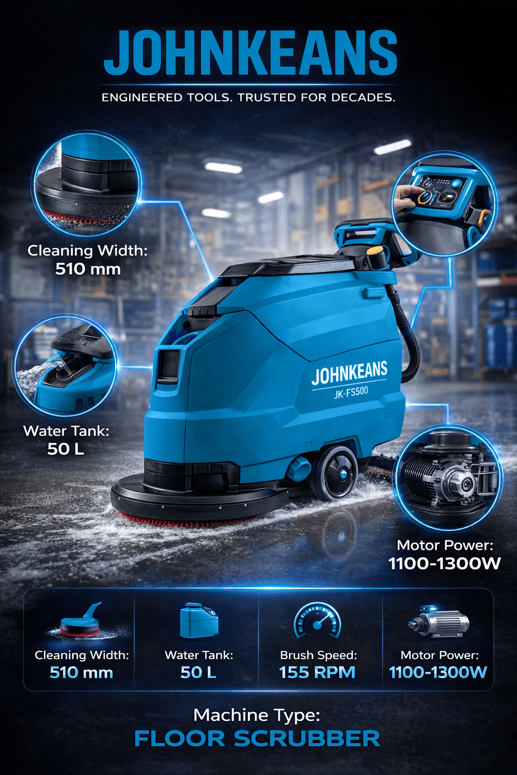 Johnkeans 500mm Floor Scrubber - Image 3